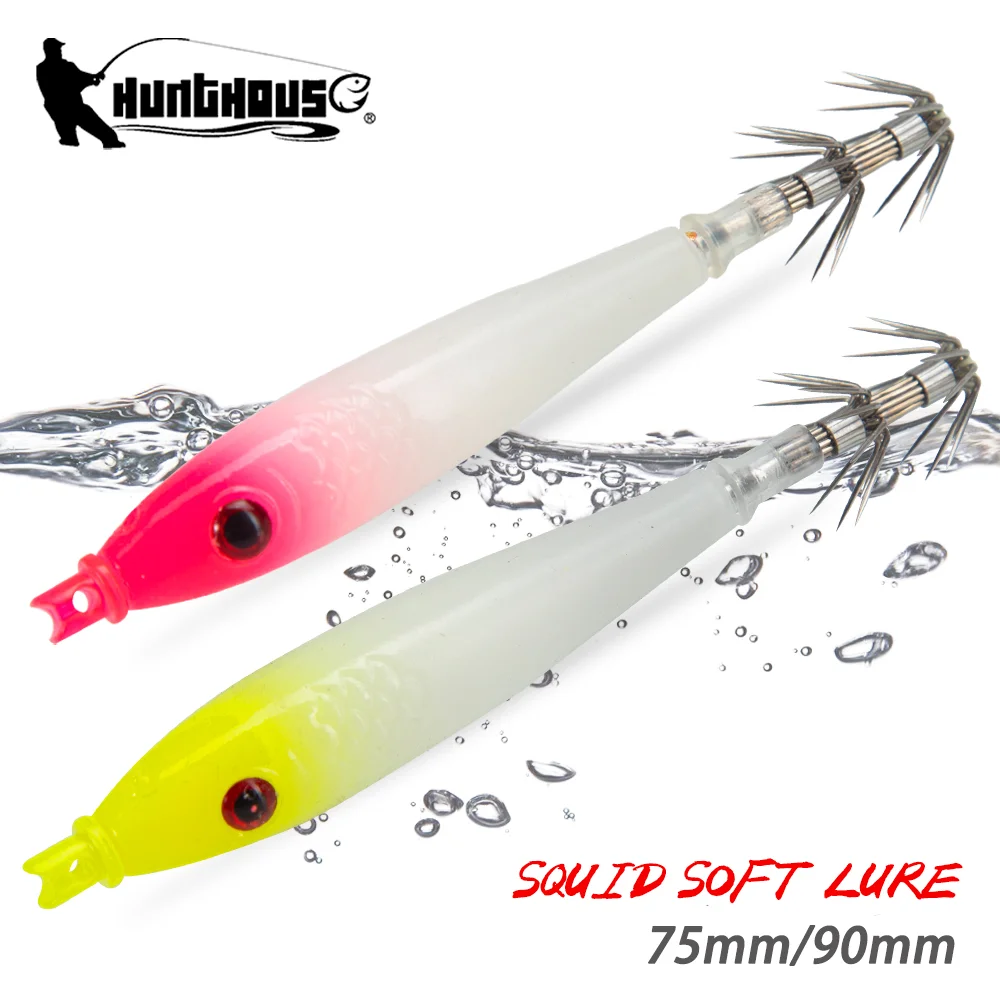 

Hunthouse Software Squid Jig Fishing Lure 75mm/90mm 3.5g/6.7g Sinking EGI Soft Bait For Octopus Calamar Cuttlefish Fish Tackle