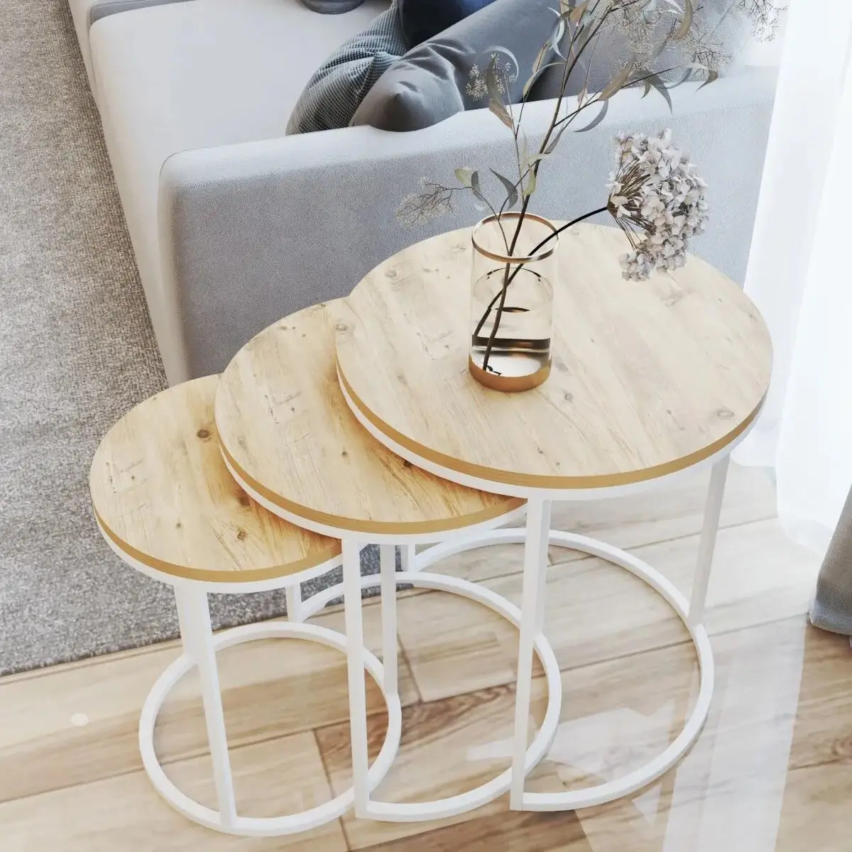 Decorative Nesting Table Set of 3 White Atlantic Wooden Luxury Modern Nordic Design Coffee Table Furniture Set for Living Room