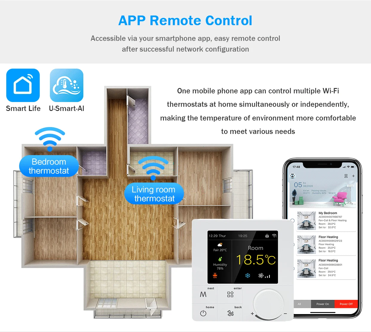 Imagem -03 - Qiumi-smart Wifi Color Knob Termostato Controlador de Temperatura de ar Condicionado Funciona com Alexa Google Home