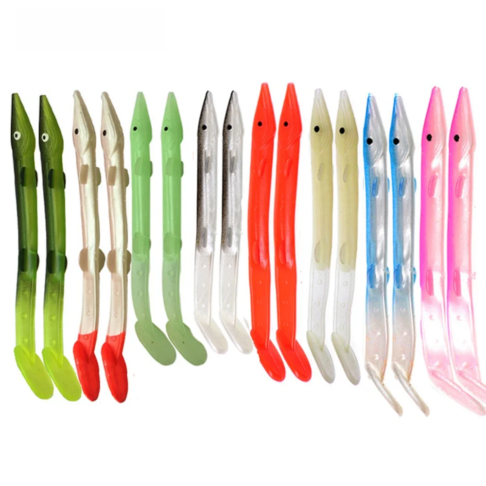 WIFREO 10 pièces appât en plastique souple poisson Sabiki plate-forme anguille leurre leurres de pêche en eau salée avec oeil pêche en mer sable anguille Pesca Lumo blanc