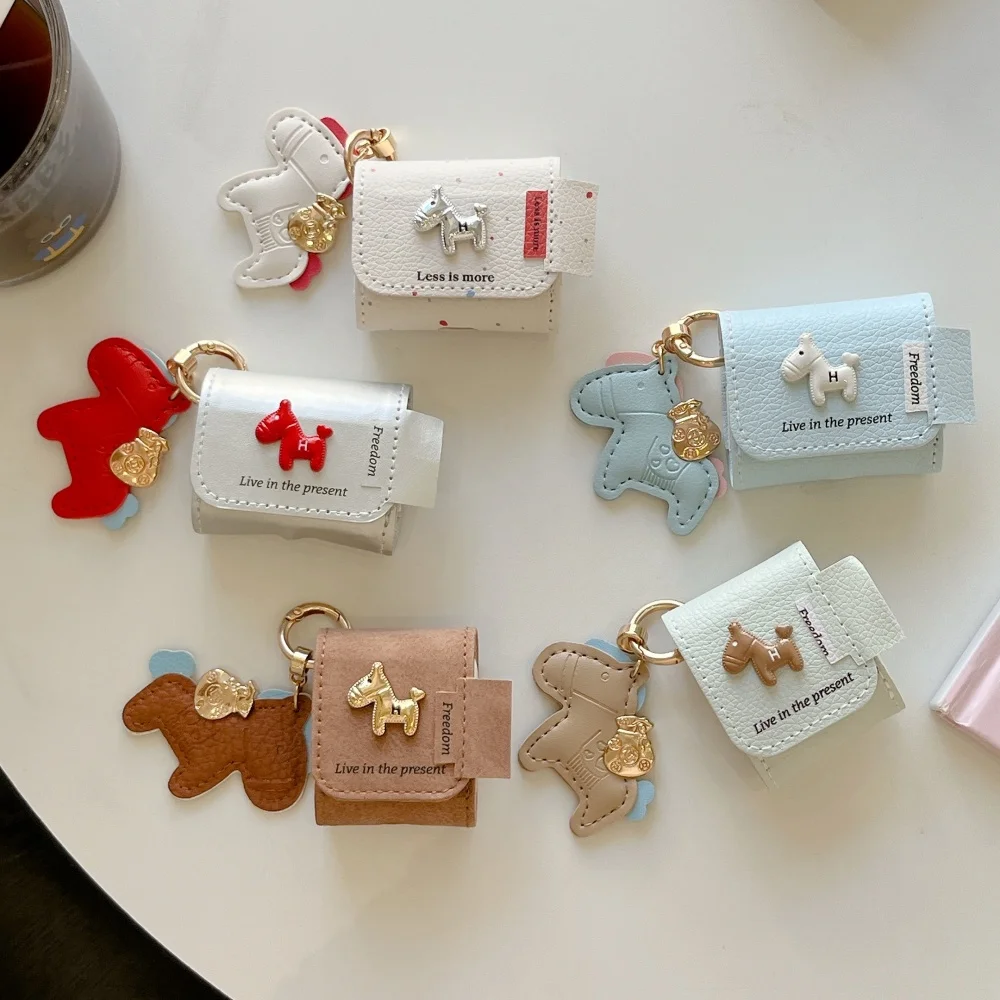 

Creative leather cute 3D pony earphone case for AirPods 4 3 2 pro 2 3 Korean INS fashion simple new shockproof protective cover