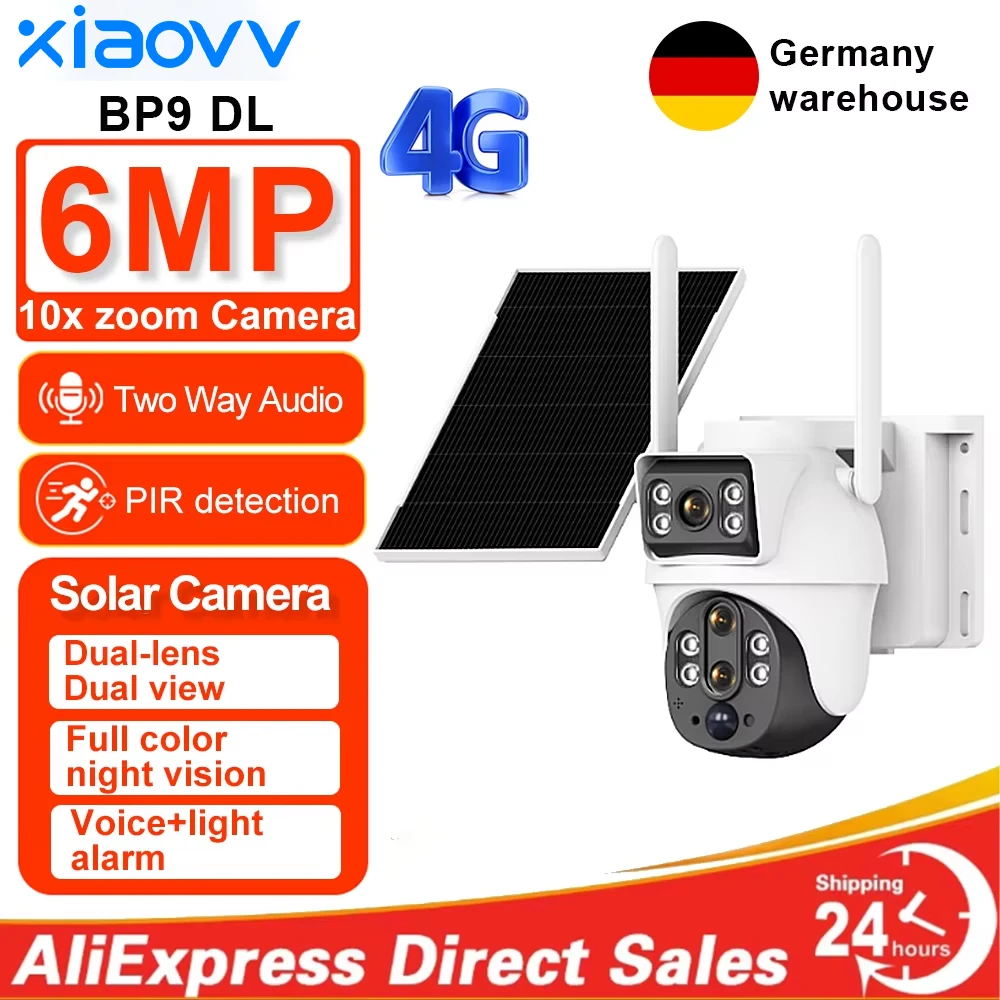 xiaovv 10X Zoom Solarkamera 4G 12MP Doppellinse 360 °   8W Solarpanel Sicherheits-Außen-PTZ-IP-Kamera mit 8000mAh Akku