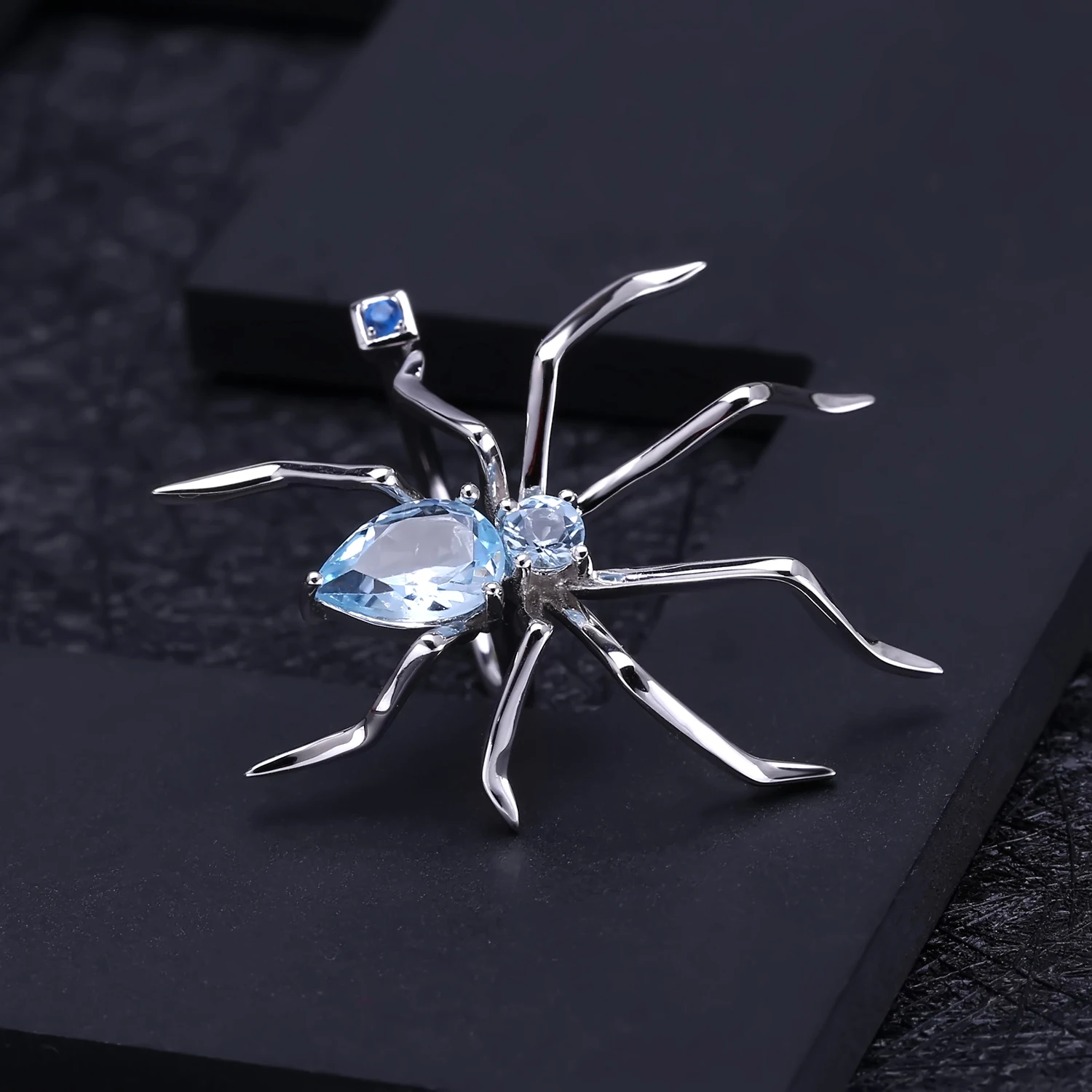 GEM'S BEAUTY Natural Topaz Spider Ring Sky Blue Topaz Cocktail Ring Creative 925 Sterling Silver Fine Jewelry for Women