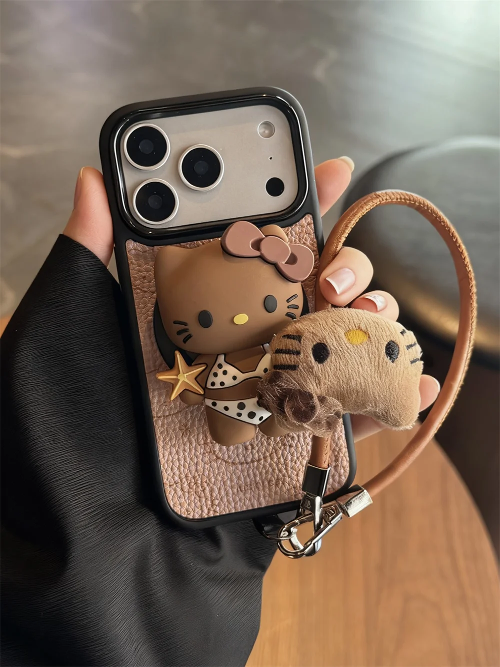 

New cute polka dot HelloKitty stand hanging rope phone case, suitable for iPhone 17 Pro Max 14 15 16 13 Pro Max Pro anti drop