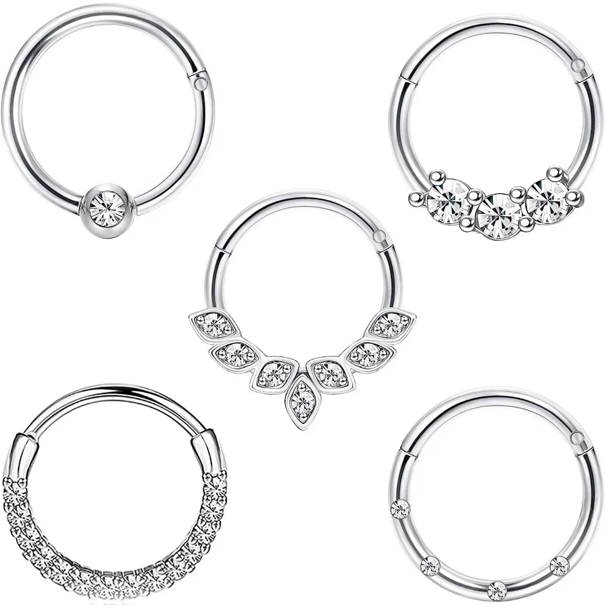 1 stks CZ scharnierende neusringen, roestvrij staal septum clicker septum ring neus hoepel kraakbeen helix tragus oorbel piercing sieraden - afbeelding 2