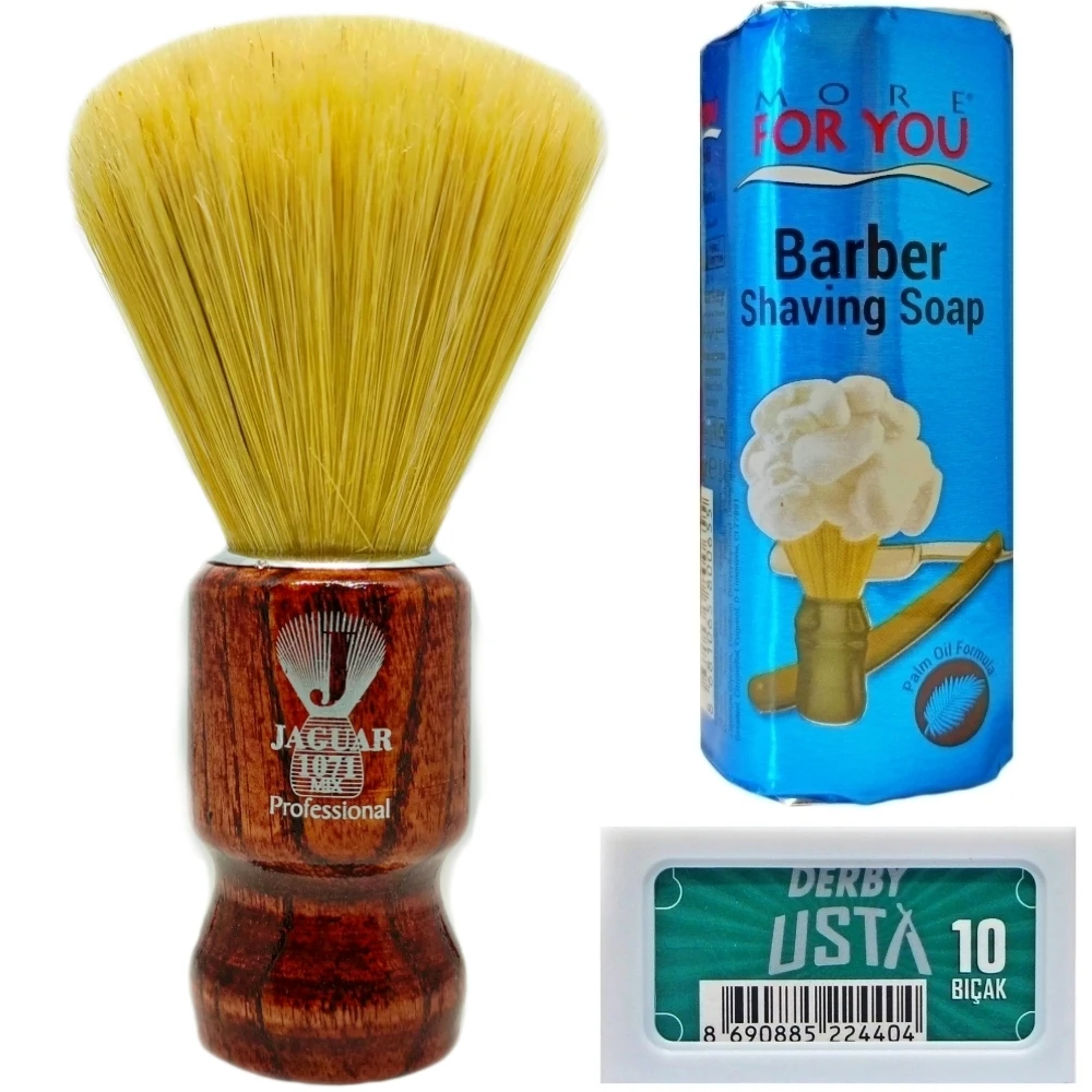 

Jaguar 1071 Shaving Brush - Derby Usta Double Edge Razor Blades 10 Pcs - More For You Shaving Soap 75g - Shaving Set