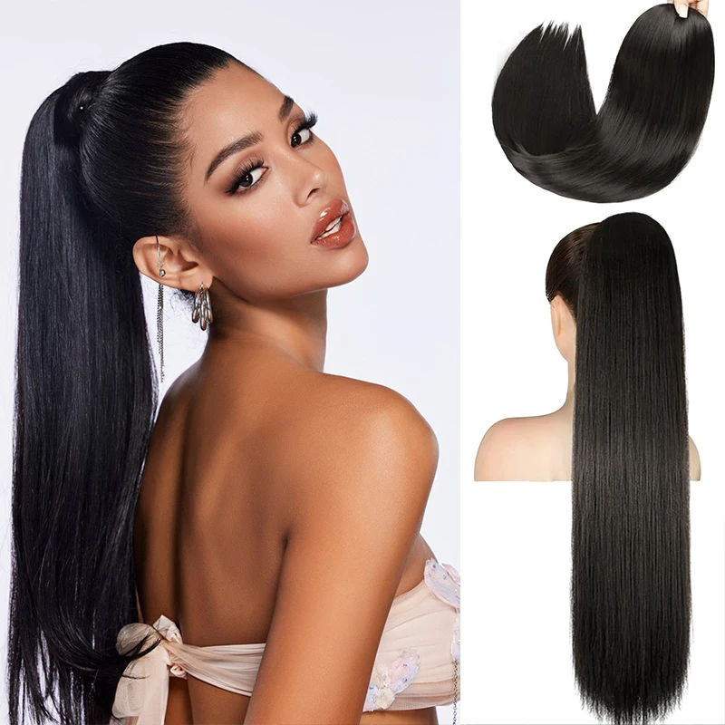 Drawstring Straight Ponytail Natural Black Virgin Human Hair Extensions Long Hair Top Quality Ponytail For Women Hair Extensions