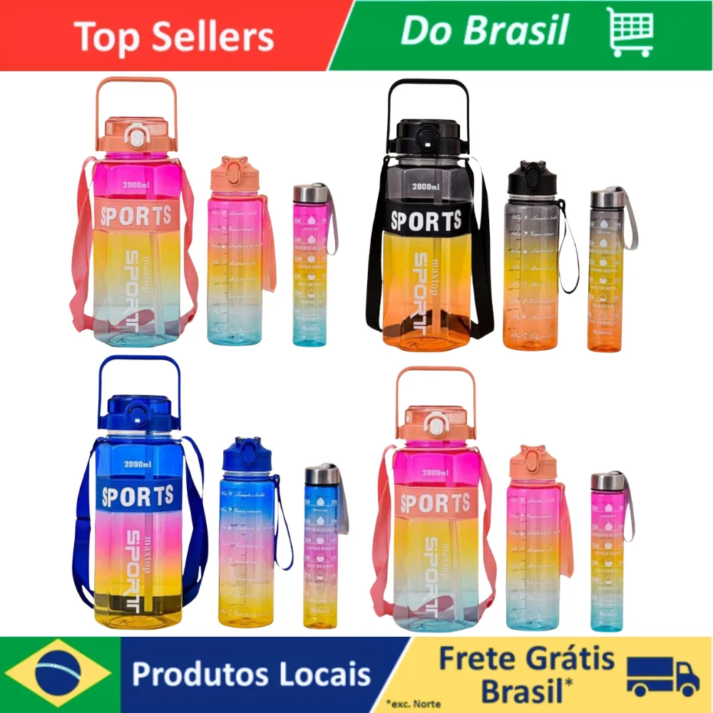 Garrafa De Água Squeeze 2l Kit Com 3 Personalizavel Academia