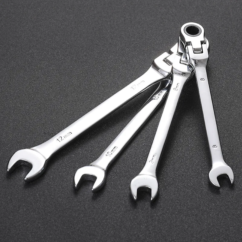 6PCS 180° Movable Ratchet Wrench Set Live Head Dual Purpose Ratchet  Hand Tool 72-Tooth Ratcheting Flexible Head Mirror Finish