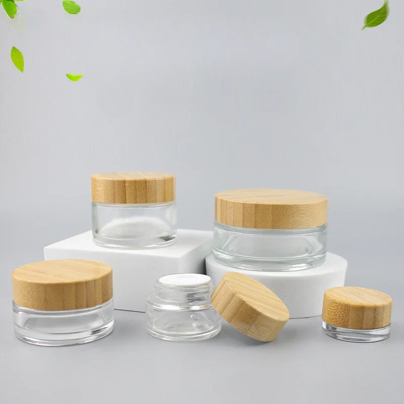 Bocaux à Crème en Verre avec Couvercle en Bambou, Conteneur Cosmétique, 5-100g, pour Maquillage, Voyage, Bricolage, Bouteille pour Masque Facial