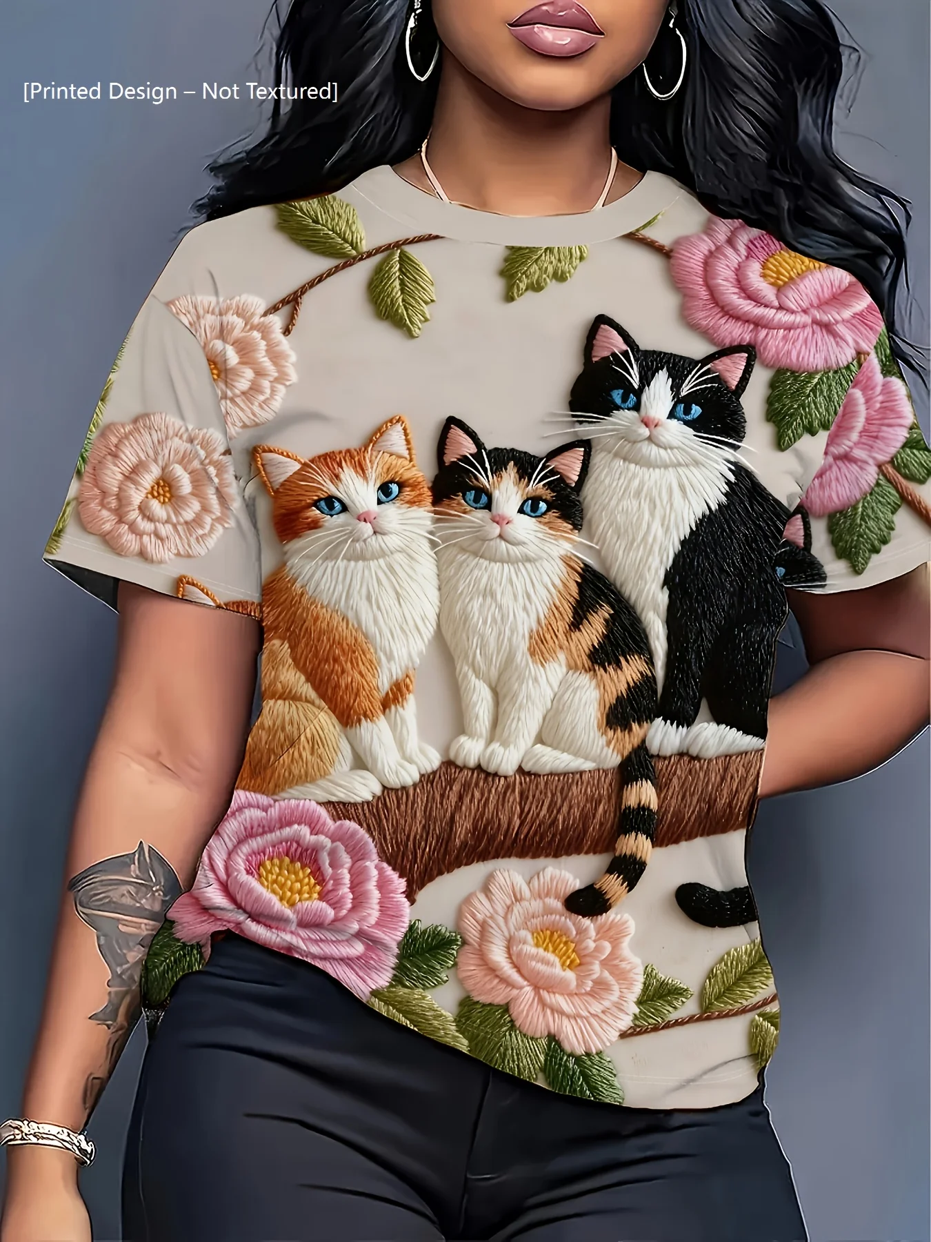 Fashion Women's T-shirt 3D Printed Kawaii Cat Pattern Short Sleeved Round neck Top Summer Outdoor Casual Street Simple Clothing