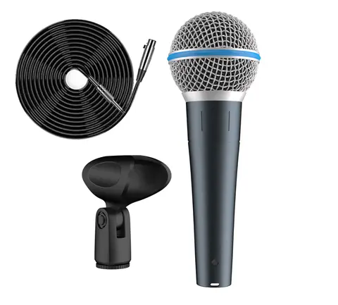 Beta58 Wired Dynamic Microphone with Transformer, Super-Cardioid Pattern, Professional Vocal Microphone Suitable for Ktv / Stage / Recording Studio (Includes Cables, Stand)