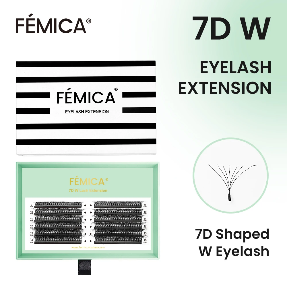

Наращивание ресниц FÉMICA 7D, готовые пучки W-образной формы, изгиб W, 0.07 мм, 7D 8D, накладные ресницы для самостоятельного макияжа