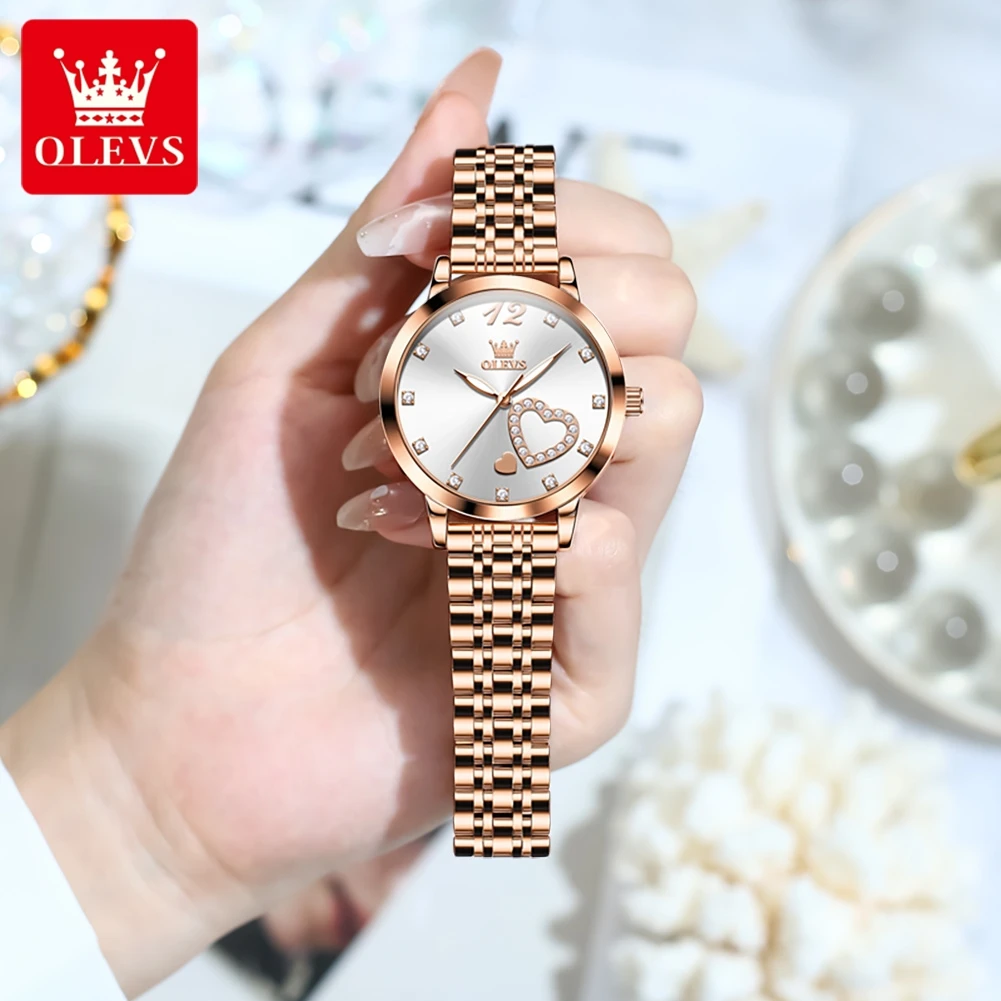 นาฬิกาข้อมือผู้หญิง OLEVS 5189 หรูหรา ประดับเพชร เครื่องควอตซ์ญี่ปุ่น ตัวเรือนสแตนเลส กันน้ำ ดีไซน์รูปหัวใจ พร้อมฟังก์ชั่นบอกวันที่