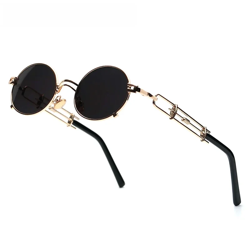 Okulary przeciwsłoneczne VIVIBEE Steampunk Owalne Małe Damskie Punk Złote Metalowe Oprawki Chłodzące Okulary Przeciwsłoneczne Męskie Hip Hop Markowe Designerskie Gogle — zdjęcie 2