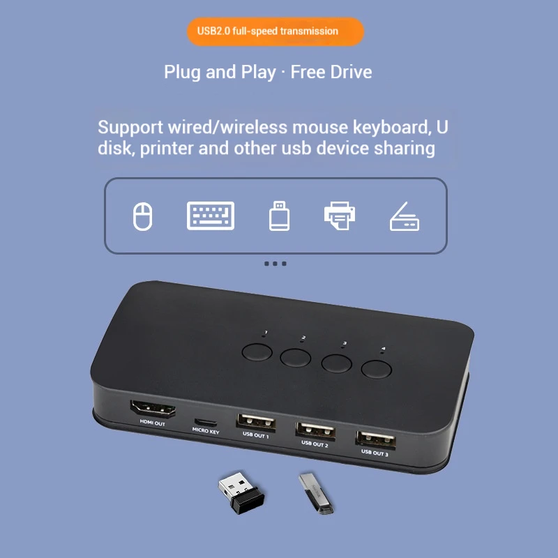 4K HDMI-KMV Switch Quad In One Out Switch KVM Mouse Keyboard HDMI Switch Splitter 4K