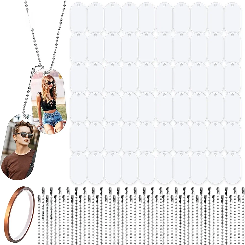 31PCS Sublimation Blank Dog Tags Aluminium Anhänger Doppelseitige Blank Stanzen Tags Nachricht Anhänger Halsketten DIY Handwerk