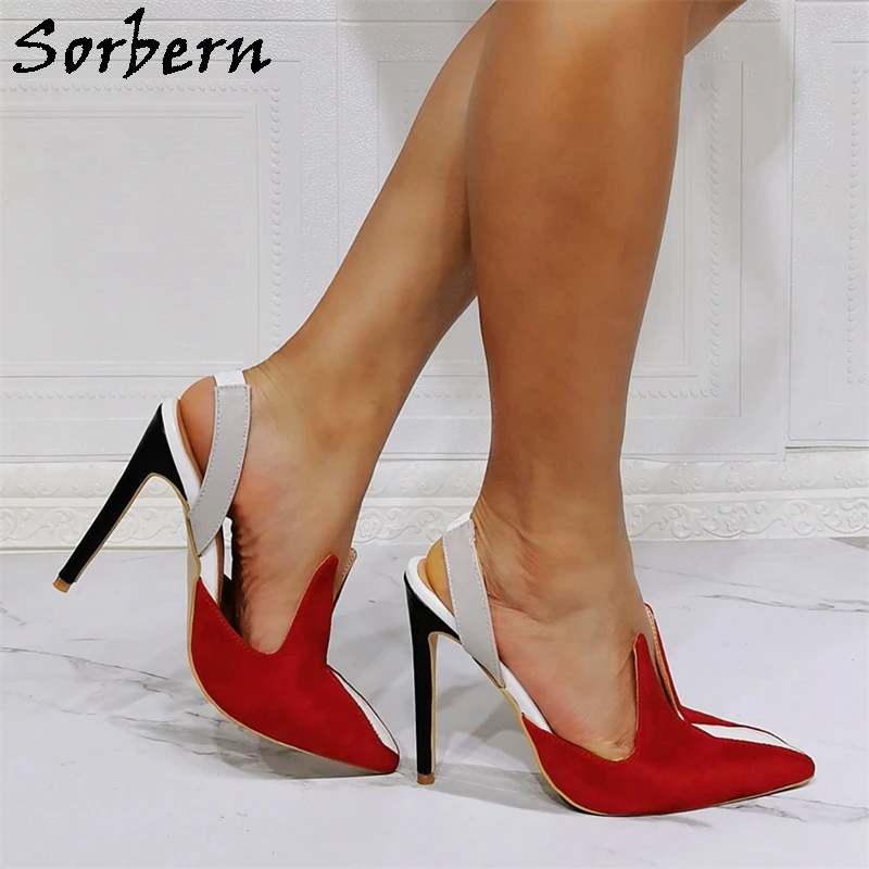 

Sorbern Mature Slingback Shoes Women Pump Pointed Toe Stilettos Open Heeled Blingbling Pump Evening Party Footwear