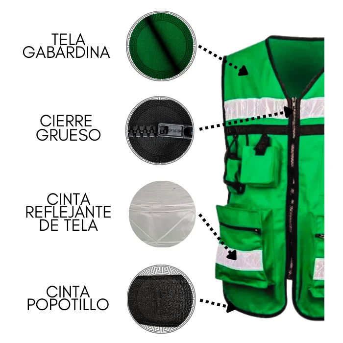 Brigadista Type Industrial Safety Vest with Reflective Textile and Open Sides