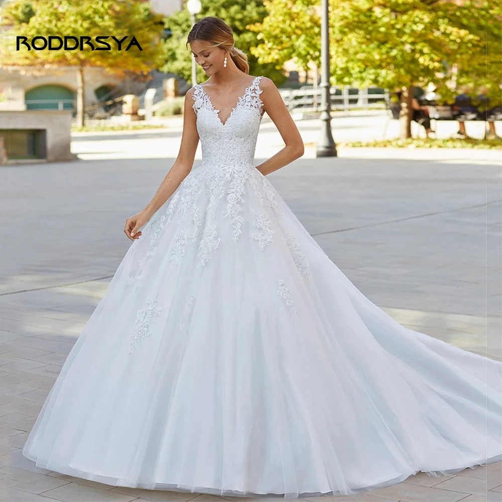 RODDRSYA-vestido de casamento sem mangas com decote em v para mulheres, vestido de noiva sem costas, comprimento do chão, linha A, princesa, luxo, 2023