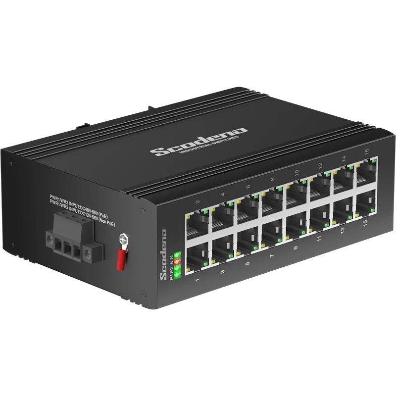 Scodeno Industrial 16-Port Gigabit Ethernet Switch Unmanaged DIN-Rail IP40