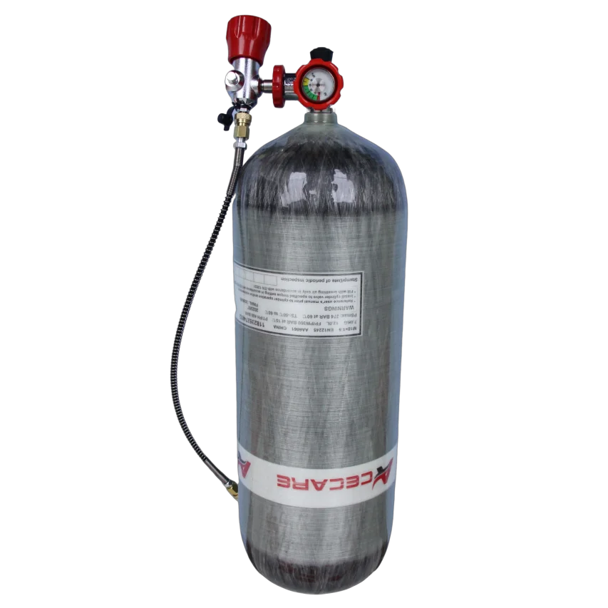 Acecare-cilindro de buceo de fibra de carbono, estación de limado de válvula de tanque de buceo, para seguridad contra incendios, 12L, CE, 300bar,