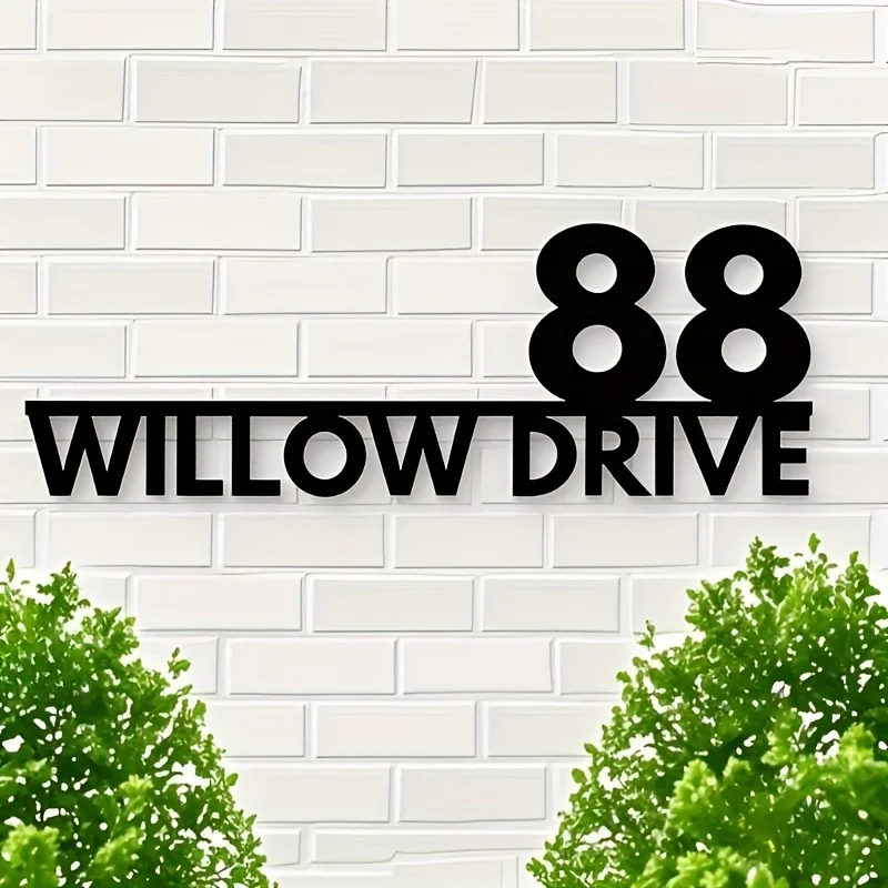 Custom Modern House Address Sign with a Flat Design, Featuring a Black Background, Suitable for Homes, Apartments, Or Businesses