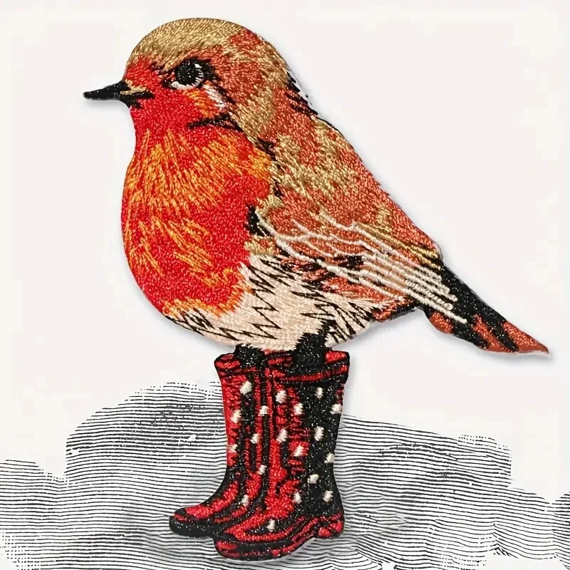 Patch brodé d'oiseau mignon avec bottes, 1 pièce, Badge d'animal naturel, cadeau de bricolage, patchs à repasser pour vêtements, casquette, sac, veste, chapeau de camionneur