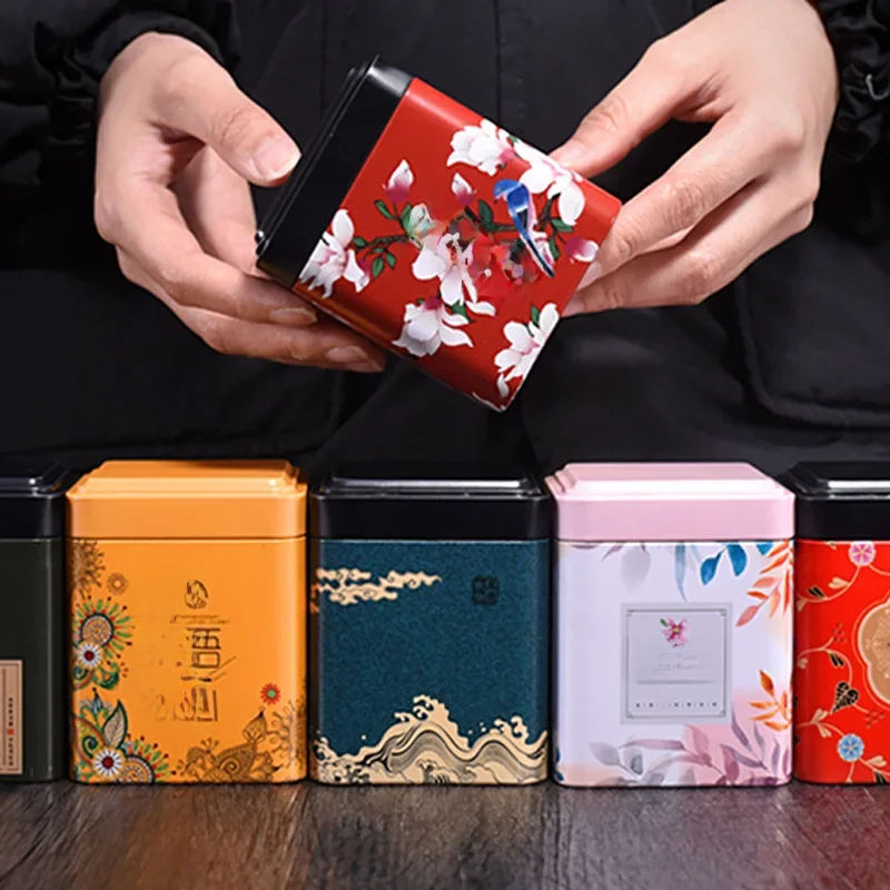 Mini pot carré en fer blanc pour thé, boîtes universelles créatives, petites boîtes de thé, boîte de rangement de thé vert parfumé pour bonbons