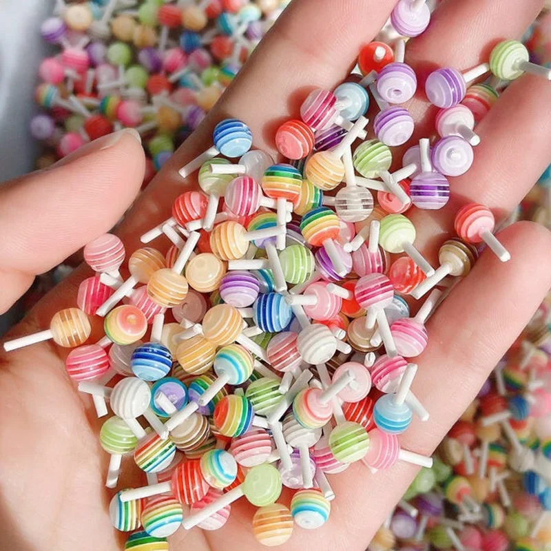 4mm,6mm Lollipop Nail Art Charms Kawaii Żywica Akrylowa Akcesoria Biżuteria Kolorowe Mini Słodkie Cukierki Manicure Rhinestone 50/20szt — zdjęcie 2