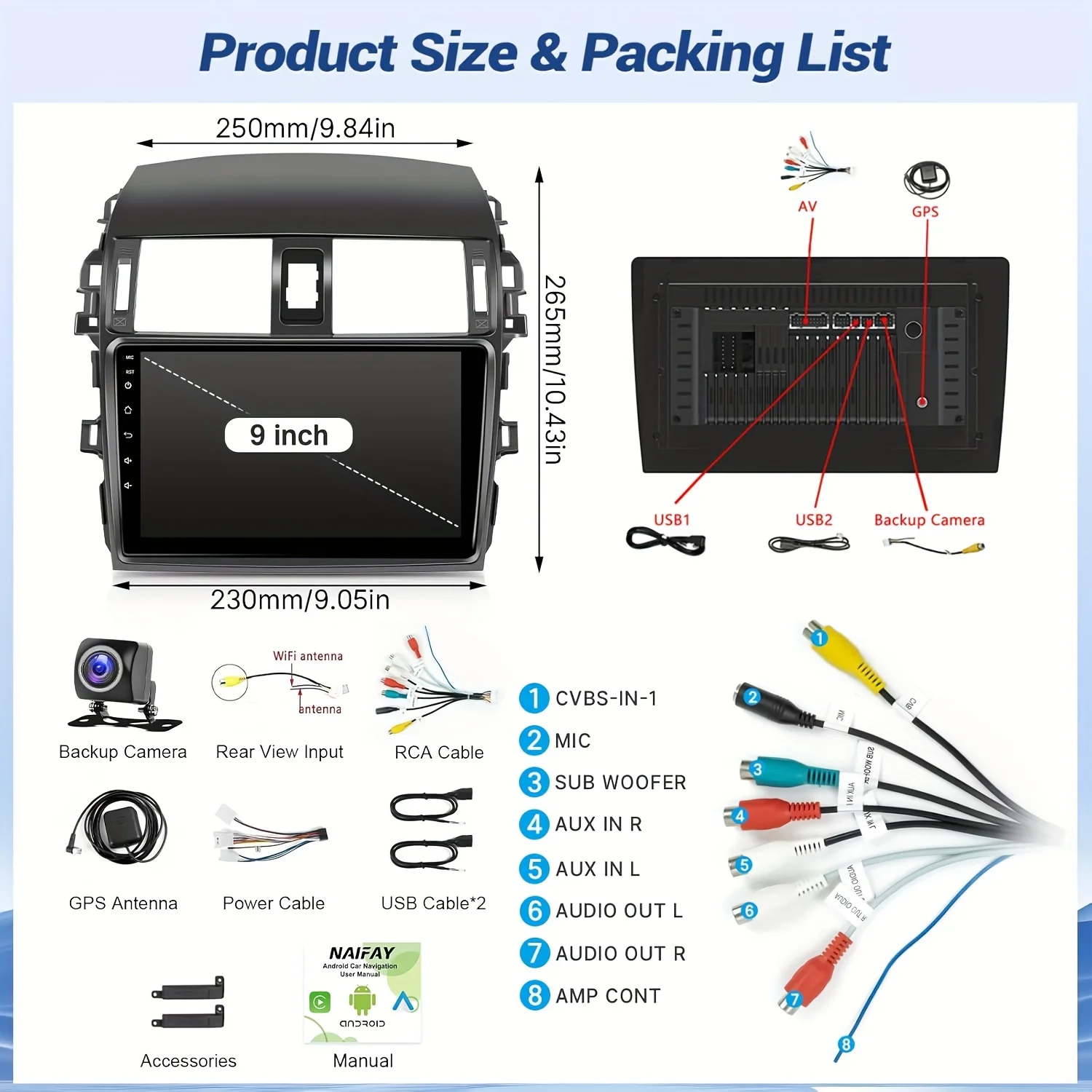 9 inch Wireless Car Radio for Toyota Corolla 2009 2010 2011 2012 2013 Support CarPlay Android Auto, 2+32G Touch Screen Car Stere - Image 6