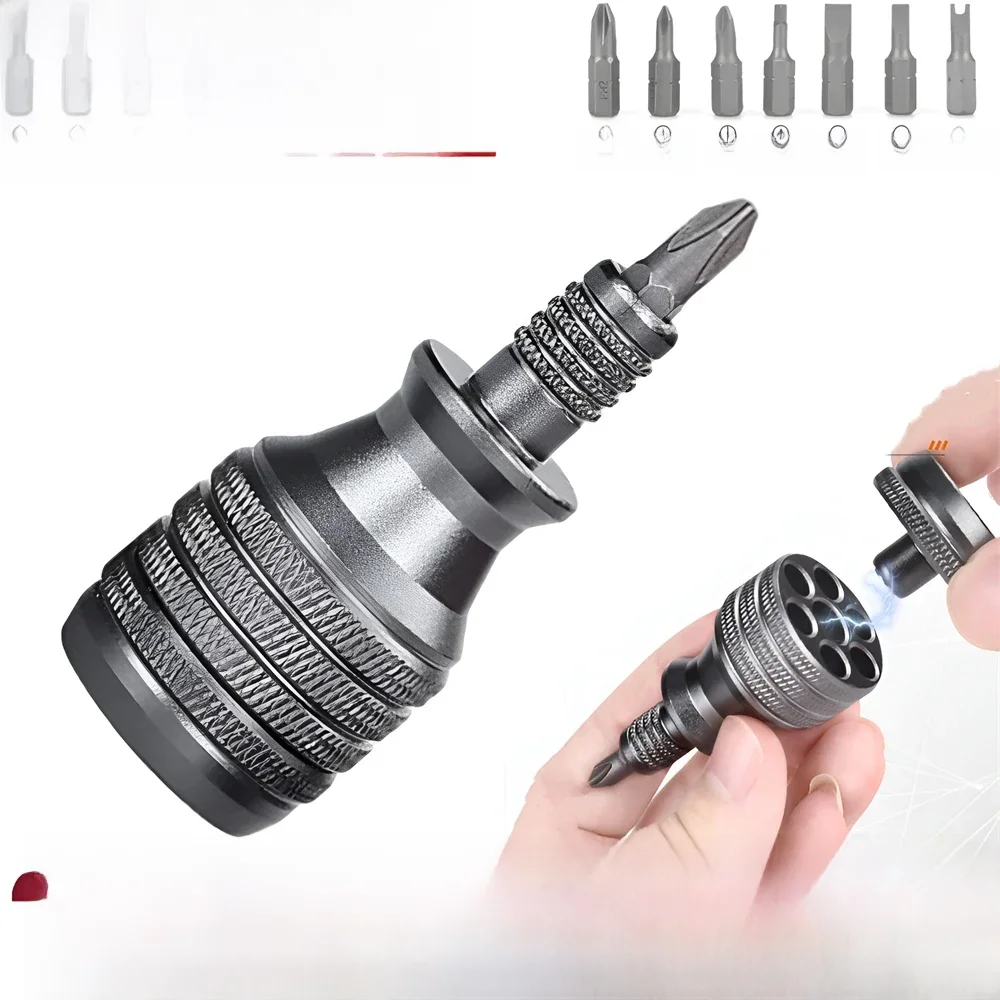 Miniskrętak 7 w 1. Wkrętak tytanowy 1/4 cala Magnetyczny zestaw końcówek do wkrętaków Phillips Torx Narzędzia do naprawy domu — zdjęcie 2