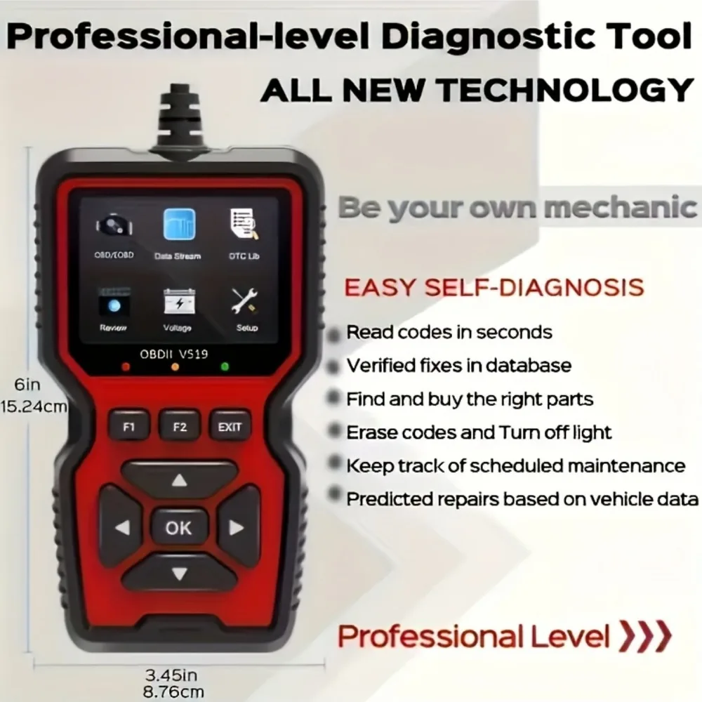 OBD2 Scanner Live Data Professional Mechanic OBDII Diagnostic Code Reader Tool For Check Engine Light Battery Voltage Testing