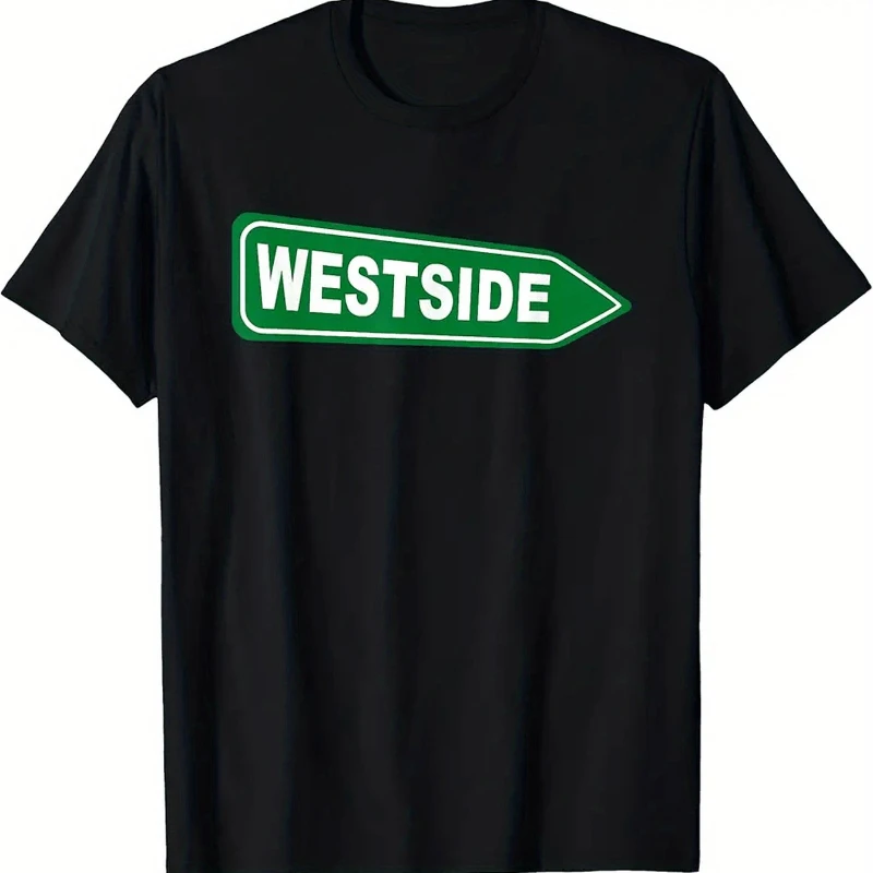 تي شيرت برسومات Westside Street Sign للرجال، تي شيرت ناعم بياقة دائرية مع طباعة خضراء وبيضاء، قميص كاجوال مناسب للعطلات، هدية Appa