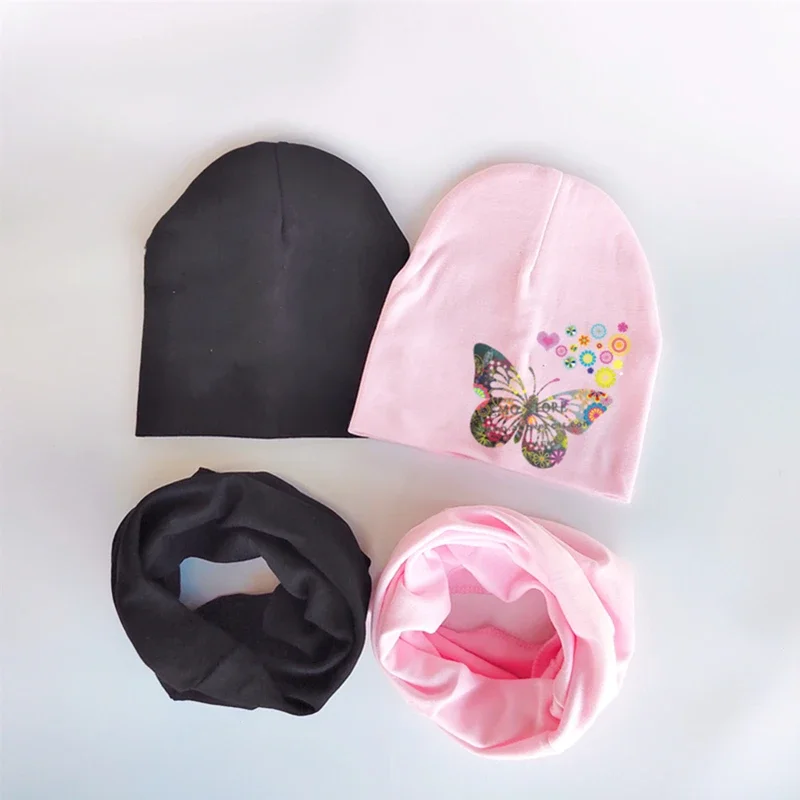 Moda motyl kwiatowy czapki dla dzieci zestaw szalików dla dziewczynek czapka dla dzieci Baby Boy kapelusz bawełna dzieci kołnierz szalik niemowlę dzieci szalik — zdjęcie 2
