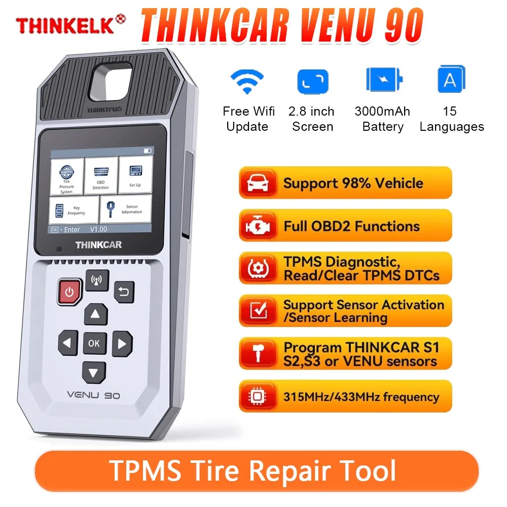New THINKCAR VENU 90 TPMS Activation Tool  Automotive TPMS Sensor Programming Learning Activator Work On 315 433MHz DTCs Pk T90