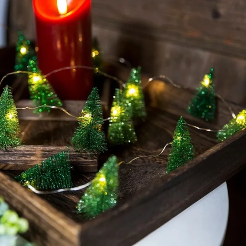 Mini Pine Decorated Glittery and Snowy Appearance Wire Led Decorative Led Light Christmas Decoration