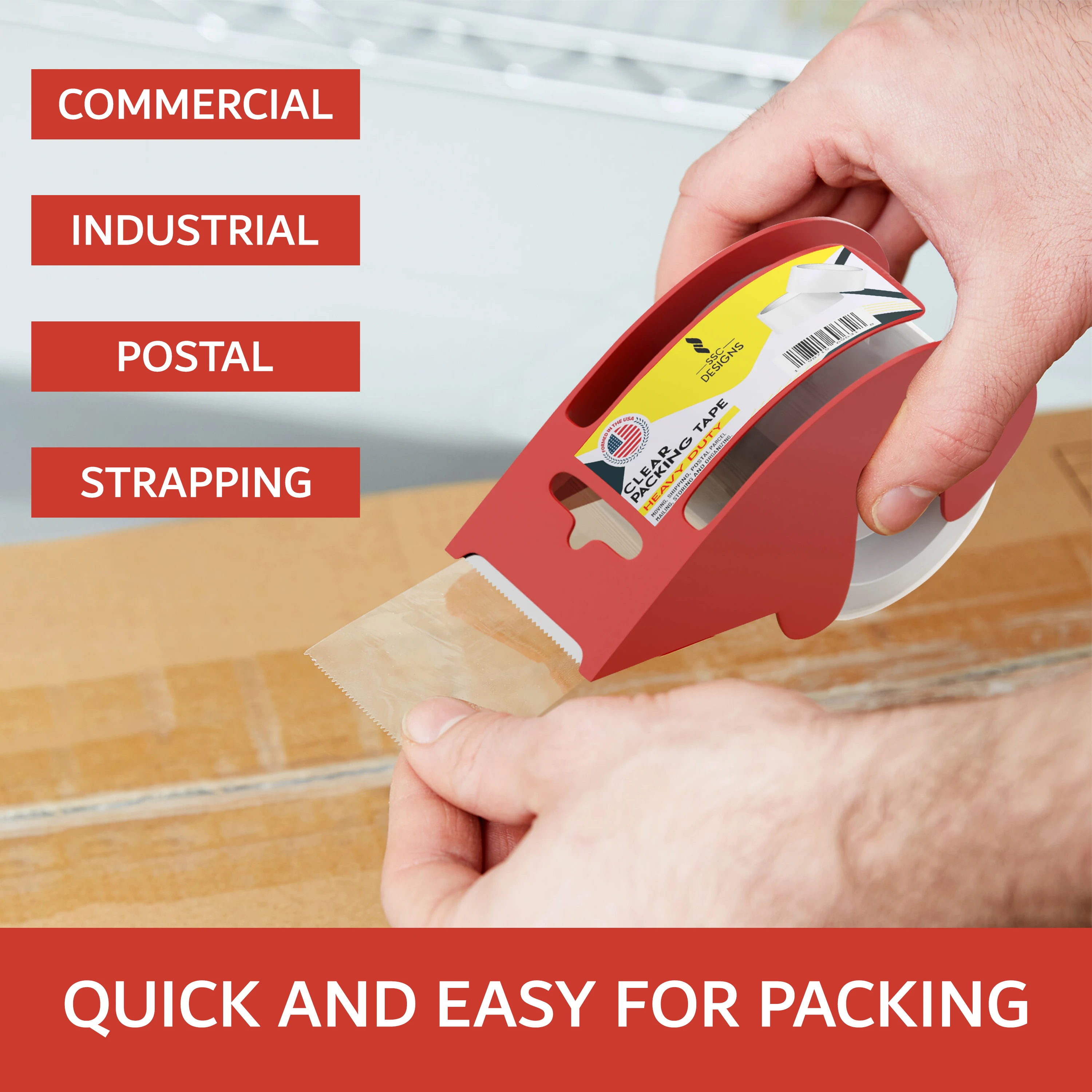 เทปปิดกล่องพร้อมที่ตัด เทปสำหรับการขนส่งแบบเติม - กว้าง 1.88 นิ้ว x ยาว 23 หลา x แกนขนาด 1.5 นิ้ว