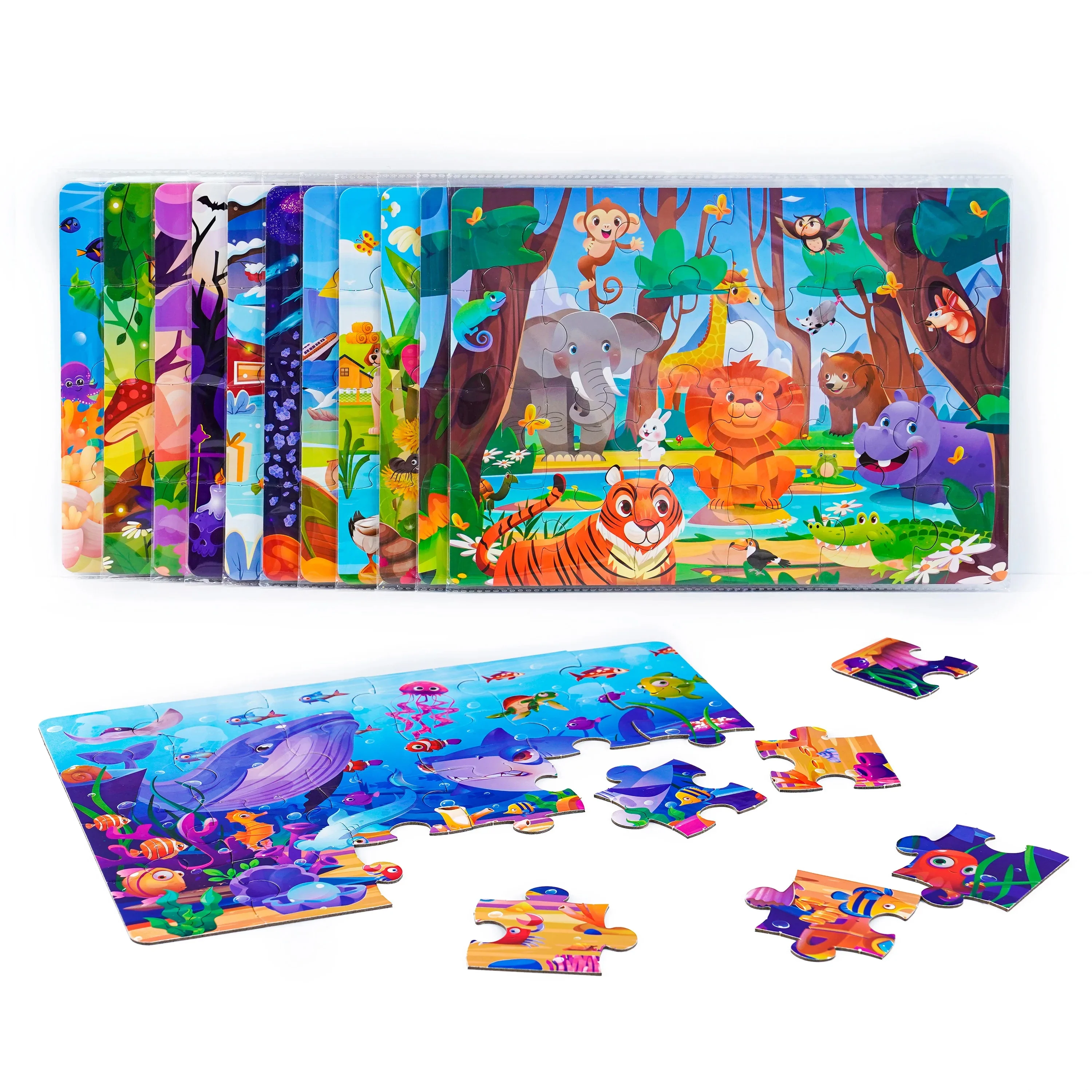Puzzle animaux de dessin animé pour enfants, jouets éducatifs Montessori, jeu à thème Parent-enfant, cadeau éducatif en papier pour enfants