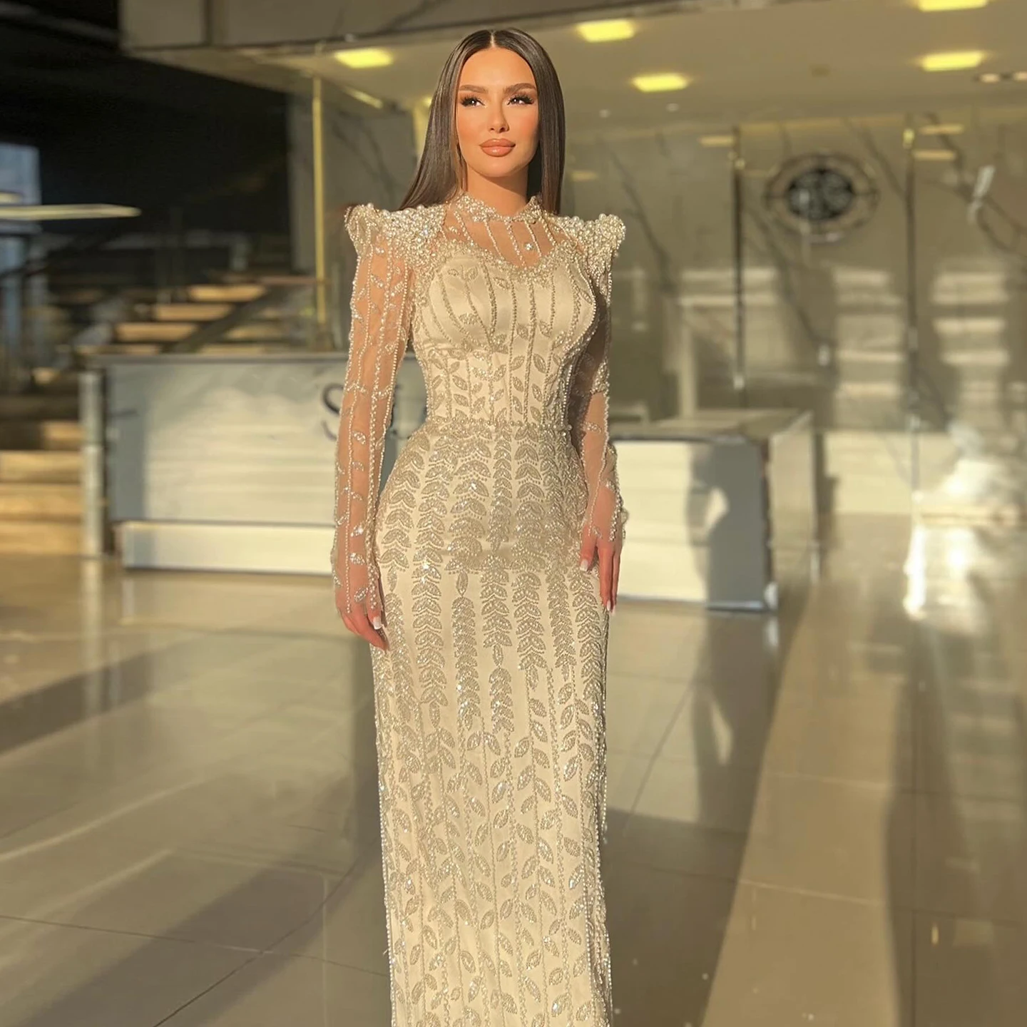 cream beaded evening dress Vintage 5703 Womens Cream Beaded Evening Gown