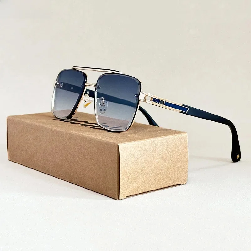2025 kwadratowe okulary przeciwsłoneczne męskie luksusowe okulary przeciwsłoneczne bez oprawek damskie Vintage modne okulary Gafas De Sol Hombre Lunette De Soleil — zdjęcie 2