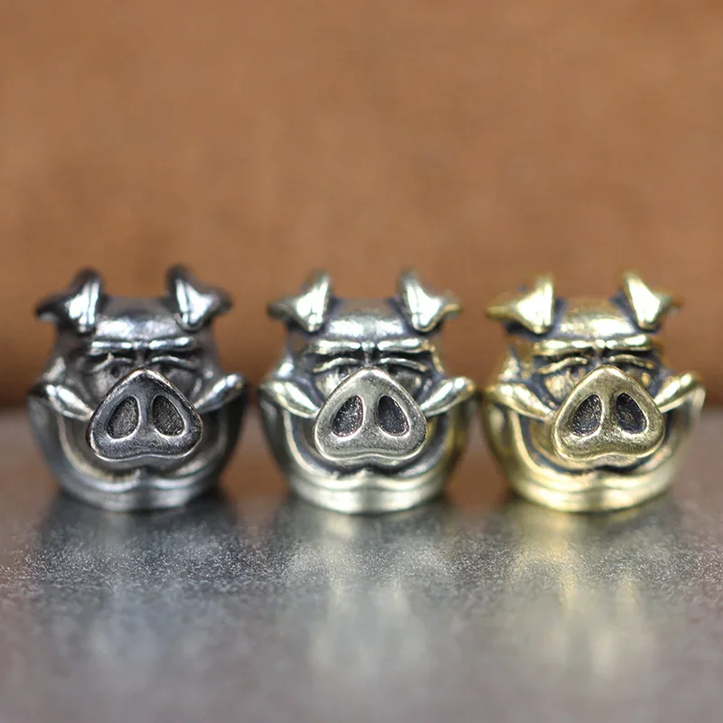 Porte-clés couteau en laiton cochon blanc, perles, pendentifs de lanière, Vintage, cochon argenté, corde de parapluie, bricolage, sanglier, Paracorde, accessoires de Bracelet