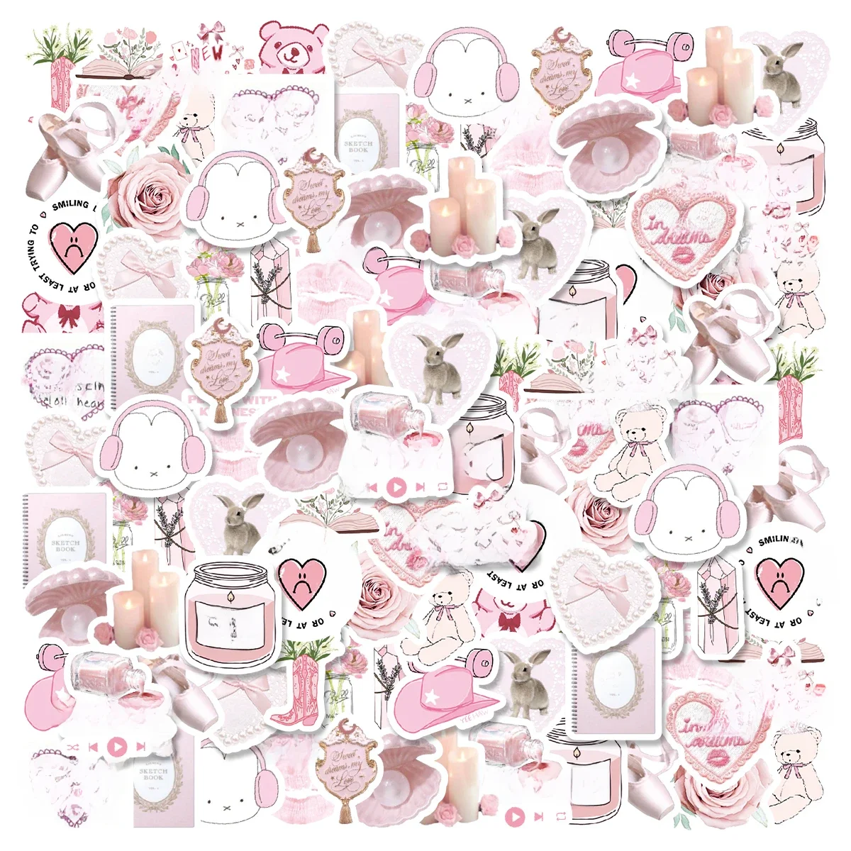 46 pièces lapin, ours, parfum rose Graffiti autocollants décoré cahier tasse d'eau journal guitare étudiant papeterie PVC décalcomanies