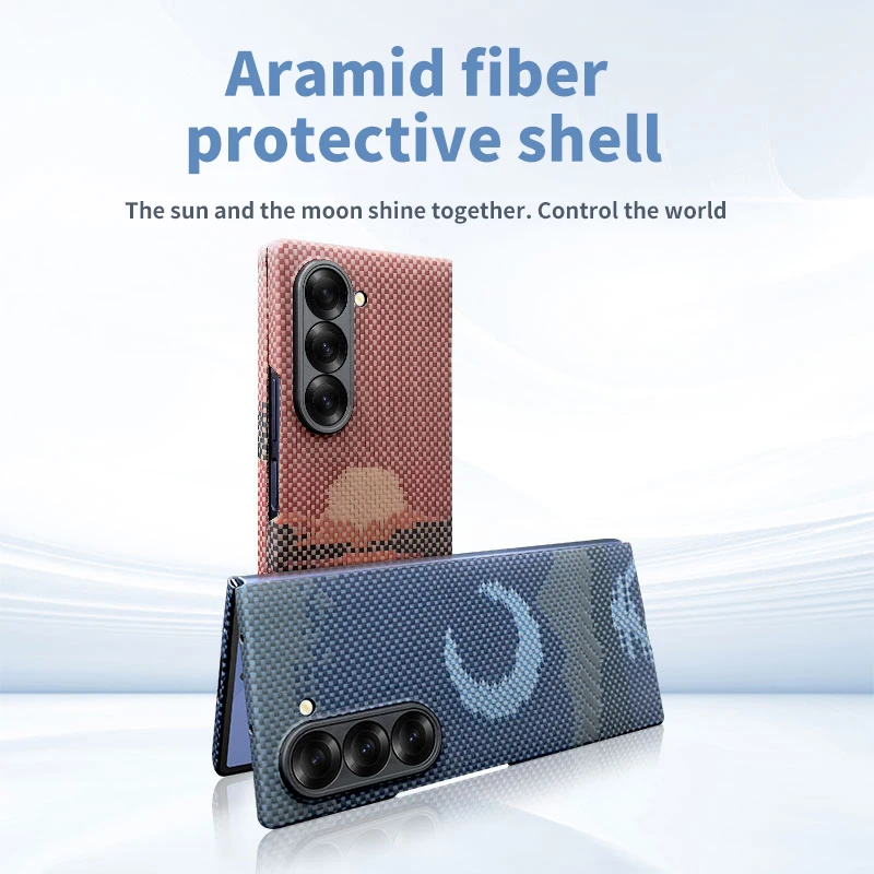

Original Aramid Fiber Magnetic Phone Case for Samsung Galaxy Z Fold6 Ultra Slim Lightweight Cover – Sunrise Red / Moonfall Blu