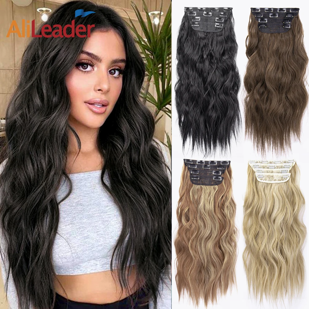 4pcs Thick Full Synthetic Hair Extension Gorgeous 11 Clip In Hair Extensions Blonde Hair 20\'\' Natural Body Wavy Hairpiece 200G