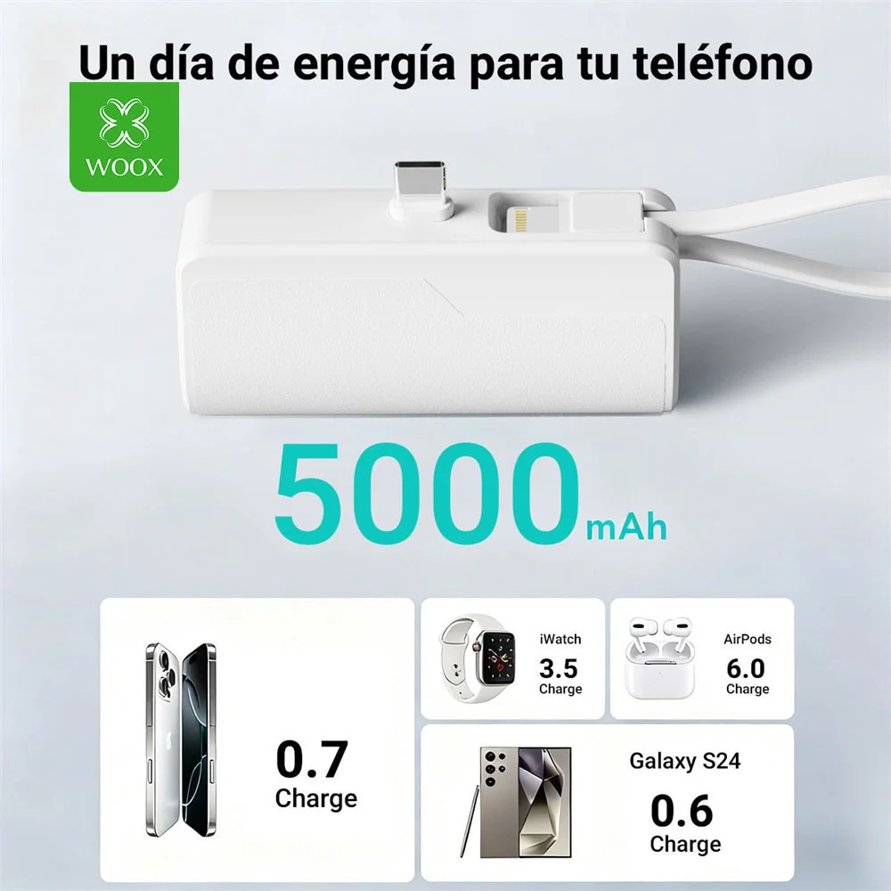 Mini batería externa portátil de 5000 mAh con puerto de carga USB-C y Lightning,Fácil de llevar al aire libre,tamaño compacto (del tamaño de un pintalabios) y carga rápida,Carga universal para