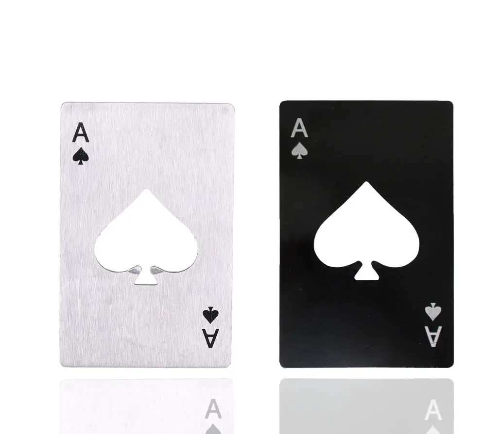 1 Paquete de Abridores de Botellas de Cerveza con Diseño de Cartas de Póker en Negro y Plata, para Abrir Tapas de Cerveza y Refrescos, Herramienta de Cocina y Bar