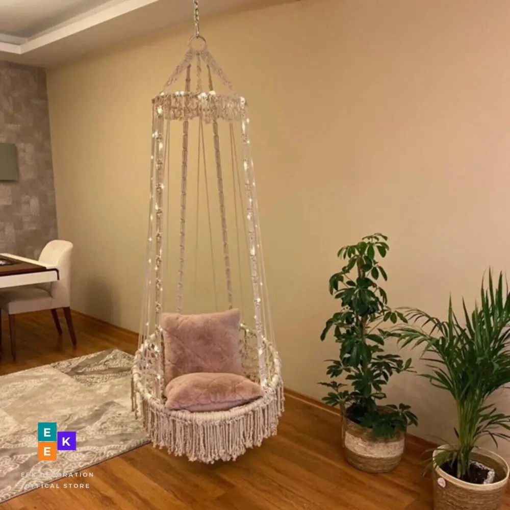 Round Swing Nordic Home Garden Hanging Hammock Chair Outdoor Indoor Dormitory Swing Hanging Chair Knitting It is 100% hand knit.