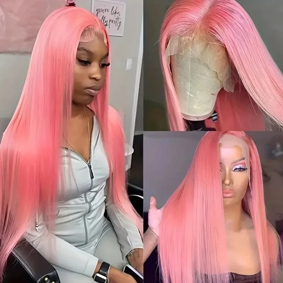 13x6 Light Pink Straight 30 inch Lace Frontal Long Virgin 100% Human Hair Wigs 13x4 Lace Frontal Wigs for Women Choice Cosplay