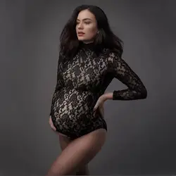 Lace Maternity Photography Props Jumpsuit Stretchy Pregnancy Photo Shoot Clothes Boy or Girl Party Bodysuit Long Sleeve